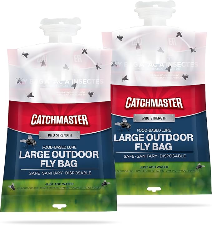 Catchmaster Pro Series Extra-Large Outdoor Fly Trap w/No-Mess Lid 2-Pack - Hanging Fly Trap Outdoor Home, Bug Catcher and Flying Insect Trap with Premium Food Lure for Backyard, Pool, Patio & Camping