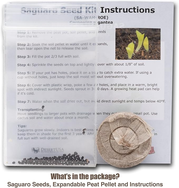 Grow Your Own Saguaro Cactus Kit (Carnegiea gigantea) – Cactus Seeds – Seed Starter Peat Pellets Pods - Southwestern Gift Idea - Seed Growing