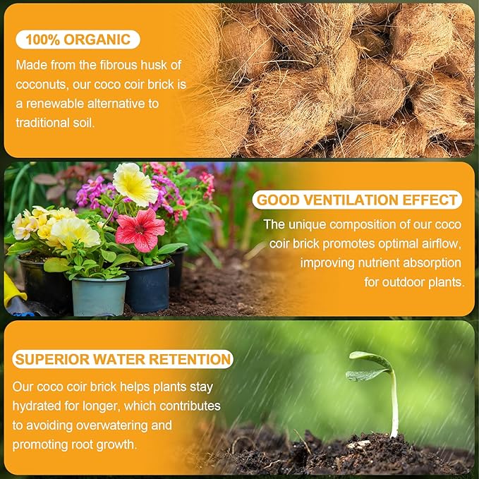 Organic Coco Coir 6 Pcs Compressed Coconut Coir Bricks Coconut Fiber Husk Substrate Mulch Coconut Bark Core Growing Medium Peat Moss Soil High Nutrition for Plants Gardening Seed Starting Soil Mix
