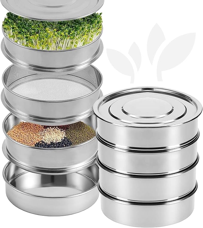 Stainless Steel 4-Tier Seed Sprouting Kit, 6'' Diameter, Indoor Gardening Planter for Microgreens Broccoli Sprouts Growing