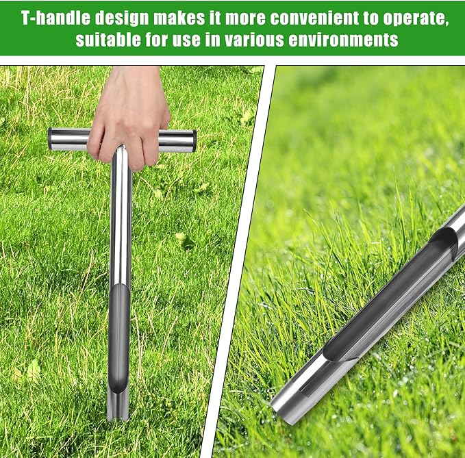 12 Inch Soil Probe, Stainless Steel Soil Sample Probe with 2 Bags, T-Handle Soil Test Probe Kits Tool for Soil Sampling, Home Plant Care, Garden, Farm, Lawn