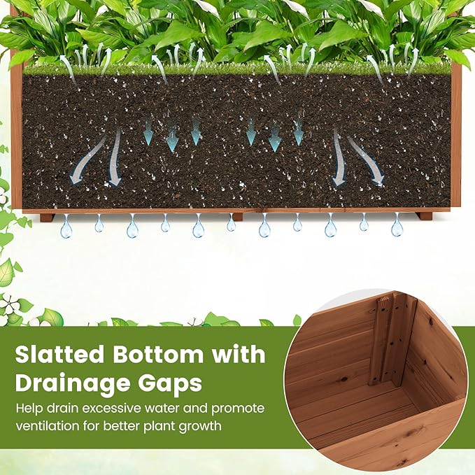 Giantex Raised Garden Bed with Sided Trellis & Roof Set 2, 31”x16”x41” Wood Elevated Planter Box, Freestanding Garden Planter Raised Bed for Flowers Herbs Climbing Vines,Brown