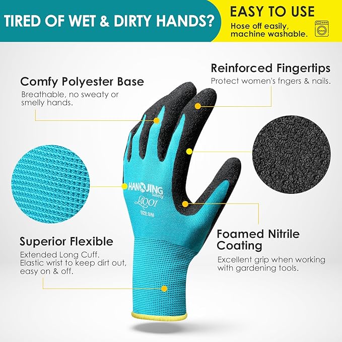 Breathable Garden Gloves 2 Pairs, Stretchy Anti-Slip Work Gloves for Women & Men, Lightweight & Flexible for Weeding, Planting, Household Chores and DIY (Blue, M)