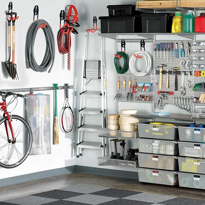 28 Pack Garage Hooks Heavy Duty, Industrial Wall Mount Garage Storage Hooks for Hanging Bike, Ladder and Garden Tools, Organization System with Mop Broom Holders, 100 LBS Capacity, Orange