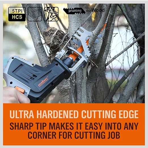 5-Pack 12-Inch Wood Pruning Reciprocating Saw Blades, 5TPI HCS Carbon Steel Sawzall Blades for Fast Cutting Green Wood, Branches & Plastic - Includes Storage Case