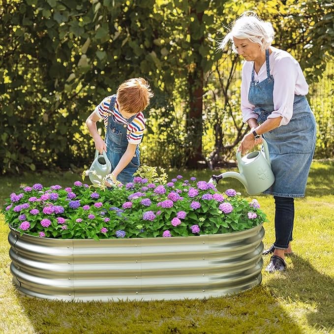 Raised Garden Bed Kit,2 Pack 4x2x1ft Galvanized Garden Beds Outdoor with Safety Edging,Rust-Resistant Garden Bed - Oval Large Metal Planter Box for Vegetables…
