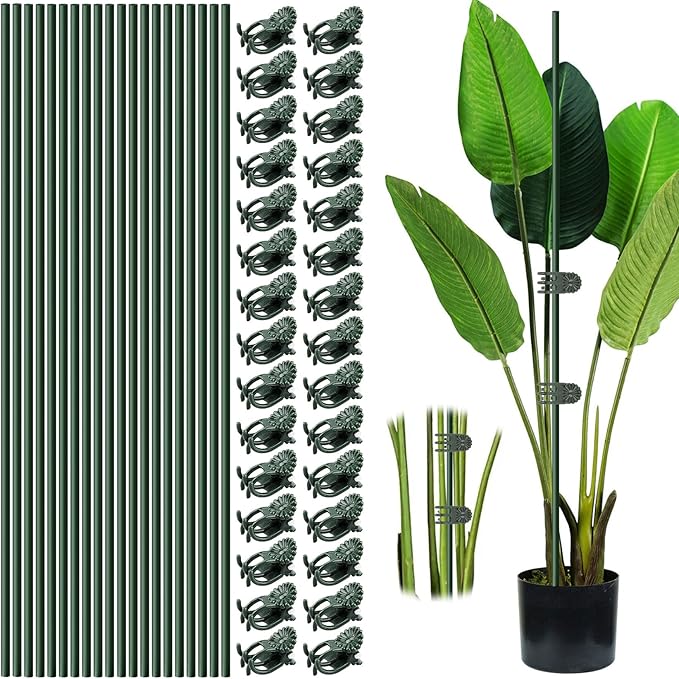 20pcs 15.7" Plant Stakes with 30pcs Clips, Bendable Orchid Stakes and Clips Set Support Tall for Indoor/Outdoor Plants,Potted Plants,Single Stem Vines Flower Plant Support Sticks for Orchid Rose Peony