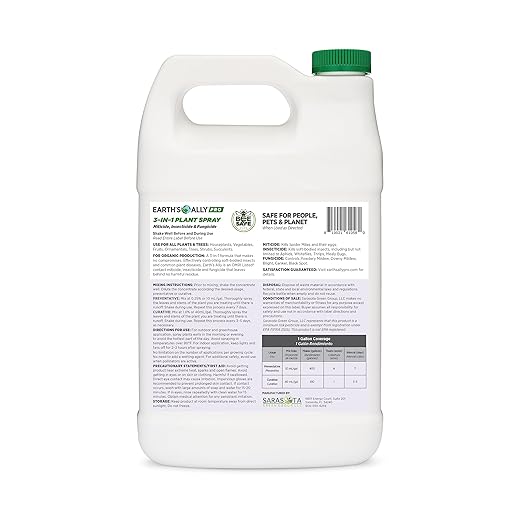 Earth's Ally 3-in-1 Plant Spray 1 Gal Concentrate for Pests and Disease - Organic Insecticide, Fungicide, Miticide - OMRI Listed for Indoor Houseplants and Outdoor Garden - Safe for Bees, Kids, Pets