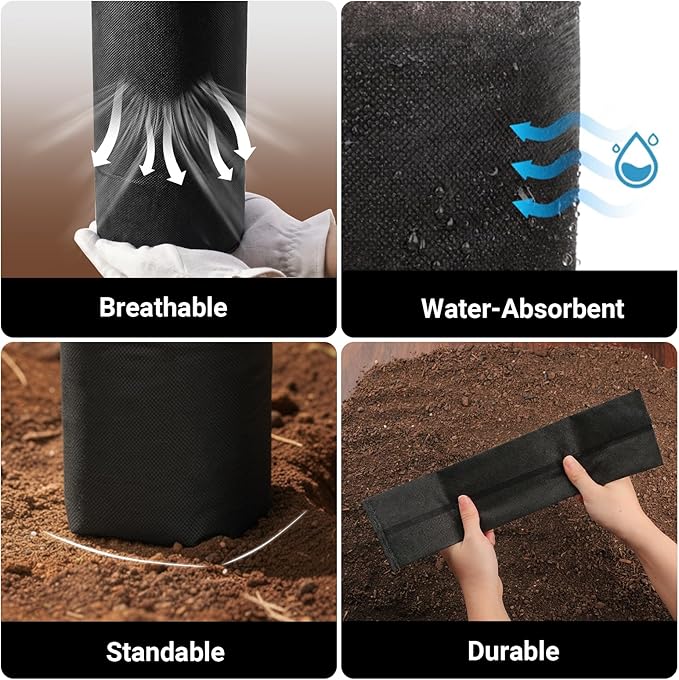 Fabric Grow Bags - 7x13.8 inches Breathable Black Seed Starter Plant Grow Bags for Planting Pots, Nursery Pots for Plants, 100pcs