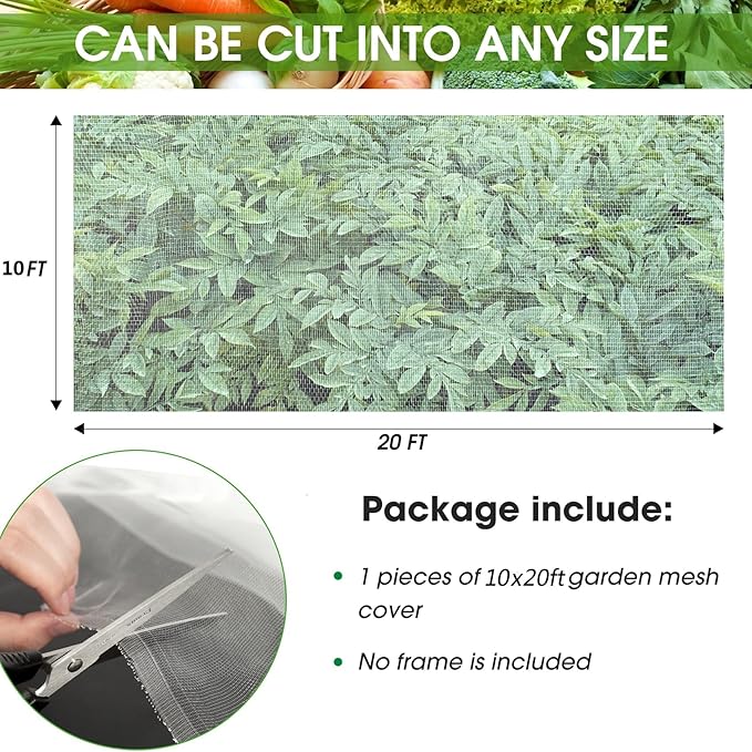 Unves 10'x20' Garden Netting, Bird Netting Mosquito Mesh for Vegetable Fruits Plant Garden Protections, Plant Covers Bug Insect Net Pest Barrier Protect Garden Plant from Birds Bugs