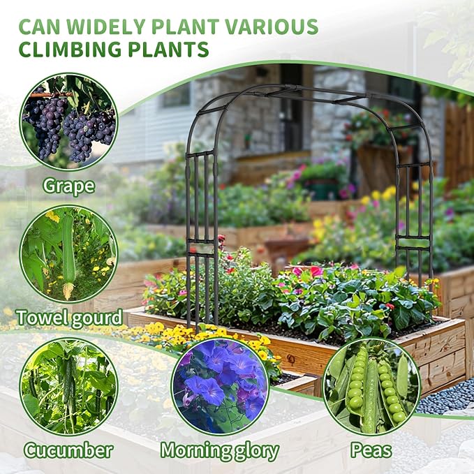 SUNYRISY Garden Arch Trellis for Climbing Plants Outdoor, 87" x 79" x 16" Metal Core Tall Archway Tunnel Plant Support for Cucumber Tomato Vine Flowers Vegetables Climbing Plants