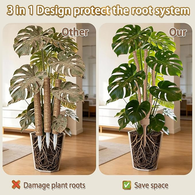 3 Moss Poles in 1, Bendable Monstera Plant Support, 29.9IN Tall Plant Stakes for Indoor Plants, Coir Pole Plant Support for Climbing Plants, Pothos, Philodendron-1 Pack