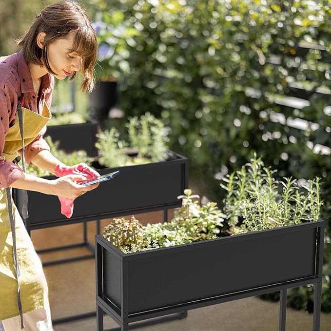 Cocoyard Elevated Planter Box - 28 Inch Durable Raised Garen Bed for Herbs and Flowers - Tall Rectangle Planter for Outdoor Plants & Patios & Balconies Gardening (Black, 28" H - 2 Pack)