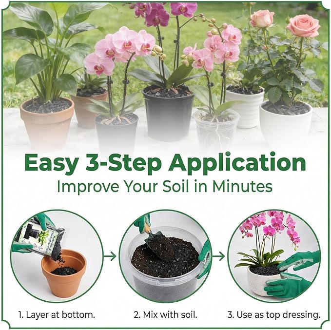 Sukh Horticultural Charcoal for Plants - 1.4Qt. Natural Earth Regulated Supplement for Potting Soil Indoor Plants, Organic Biochar, Succulent Soil, Paphiopedilum, Bonsai, Terrarium