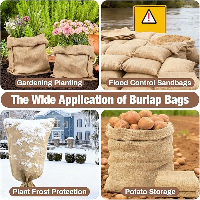 MAQIHAN 2 PCS Burlap Sack - 23.6" x 39" Burlap Bags for Plants High Density Natural Jute Bag of Potatoe Storage Plant Grow Bags with Rope Potato Sacks Race Bag Halloween,Christmas Decorations
