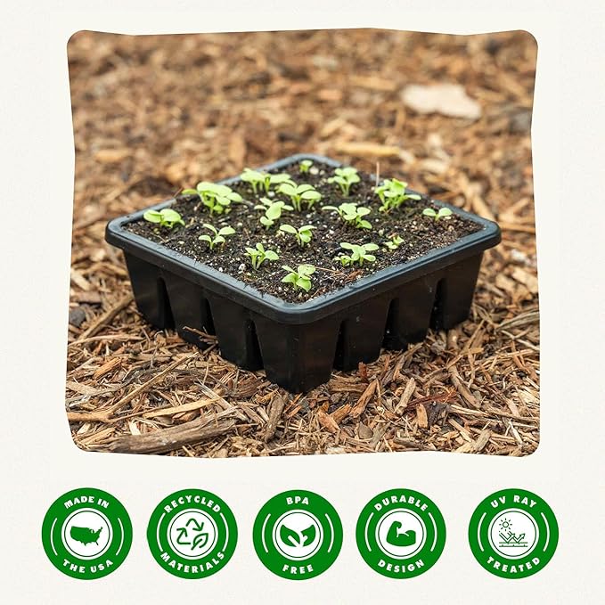 Epic Gardening Reusable Seed Starter Tray - 16 Cell/4 Seedling Starter Trays - Easy Watering, Indoor Greenhouse, Plant Starter, Gardener-Friendly for Seedlings | UV-Treated & BPA-Free - Black