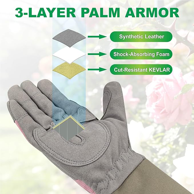 Rose Pruning Gloves Thorn Resistant, Embroidery Gardening Gloves with Extra Long Forearm Protection