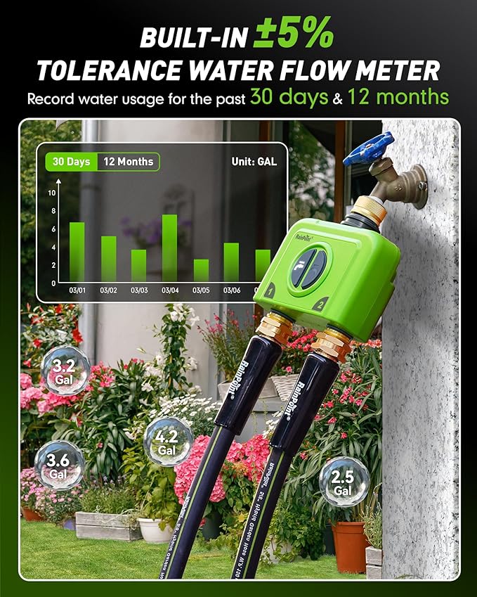 RAINPOINT WiFi Water Timer for Garden Hose, 2 Zone WiFi Sprinkler Controller, Smart Hose Timer Valve, Automatic Drip Irrigation System/Rain Delay for Garden/Lawn (Brass Inlet & Outlet, WiFi Gateway)