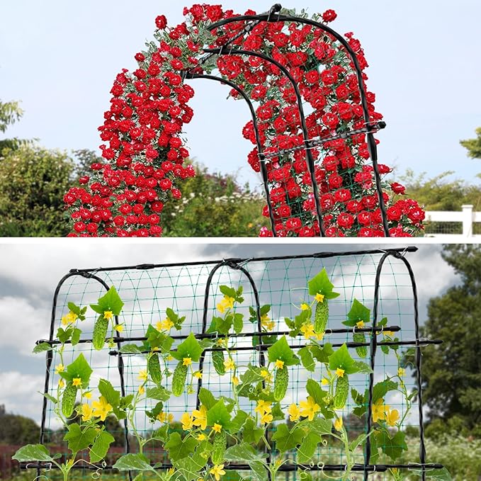 5ft Metal Cucumber Trellis for Raised Bed, Garden Arch for Climbing Plants, Black, Semicircular, Polyethylene Coated, Modern Style, Formal, Classic, Decorative