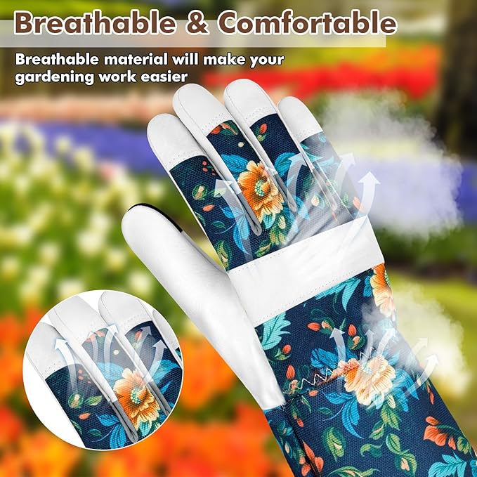 Leather Long Gardening Gloves for Women Thorn Proof Garden Gloves Yard Working Gloves