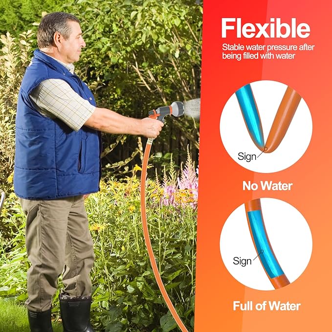 SPECILITE Garden Water Hose 200 ft x 3/4 in Heavy Duty, Flexible and Lightweight, Burst 600 psi, Kink-less Hybrid Rubber Pipe for Backyard, 3/4'' Brass Fittings, Orange