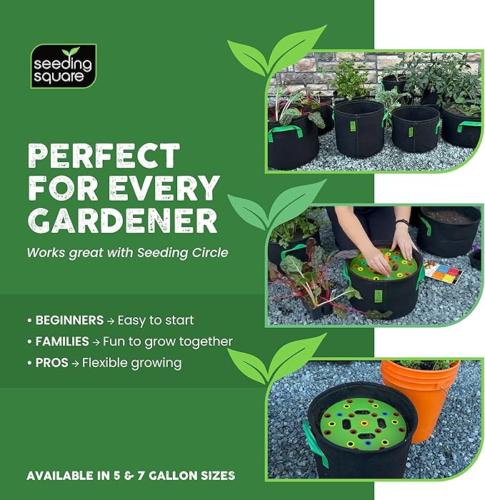 Seeding Square Fabric Grow Bags (7 Gallon) – Durable, Reusable Air-Pruning Plant Pots for Vegetables, Fruits & Herbs – Eco-Friendly Breathable Planter Bags for Healthy Roots & Bigger Harvests