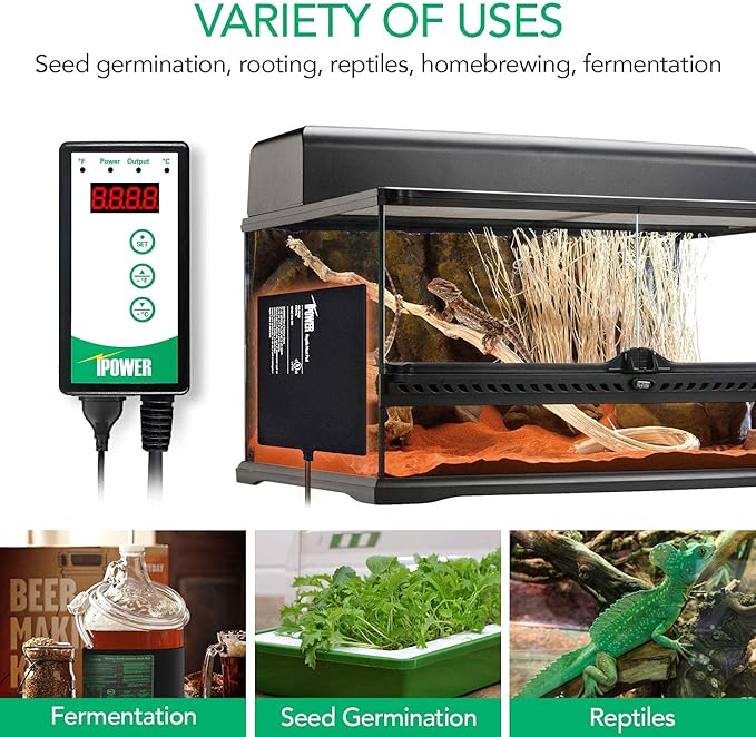 iPower Digital Heat Mat Thermostat Controller and 48" x 20.75" Carbon Film Seeding Warm Hydroponic Pad with Temperature Adjustable Knob