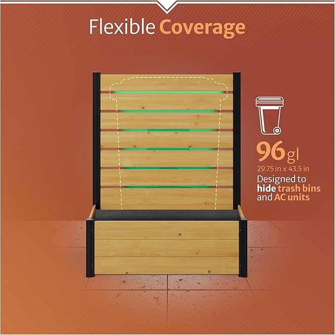 4ft H x 3.4ft W x 1.5ft L (1 Screen w/Planter) Freestanding Enclo Cedar Wood Privacy Fence Screen with Planter Box, Outdoor Wood Privacy Screen Panel for Patio, Raised Garden Bed, AZ18040