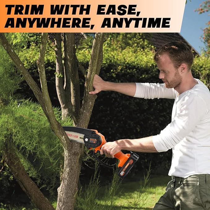 Saker Mini Chainsaw|6 Inch Chainsaws[2025 Upgraded]|Mini Cordless Electric Chain Saw|Small Handheld Portable Chain Saws Battery Powered Saws for Tree Trimmer and Garden,Gifts for Men