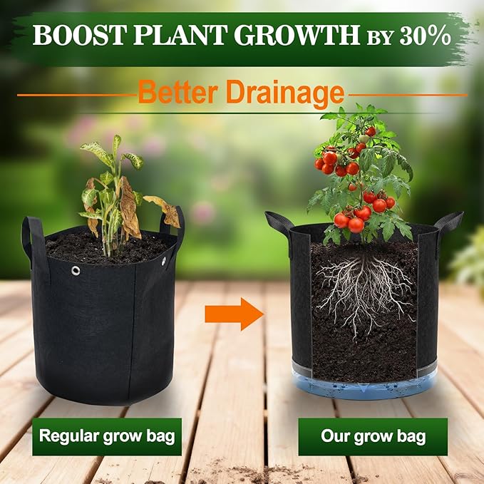 5 Pack 7 Gallon Self-Watering Grow Bags, Thick Nonwoven Fabric Pots with Support Rings and Reinforced Handles, Self-Watering Planters with Bottom Reservoir for Tomatoes Peppers Potatoes and Vegetables