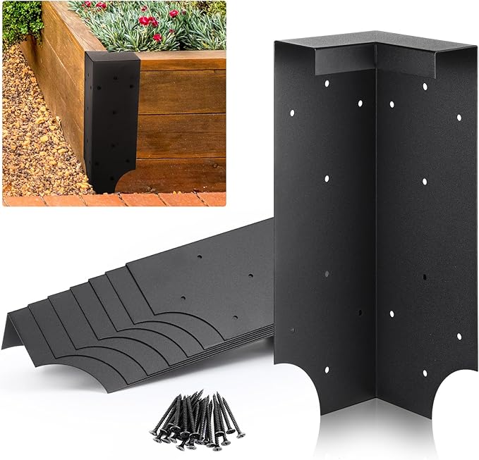 Therwen 8 Set Raised Garden Bed Corner Brackets with 128 Screws, Fit Lumber up to 2 Inch x 12 Inch, Metal Planter Box Rust Resistant Raised Bed Brackets for Vegetable Garden(Black)