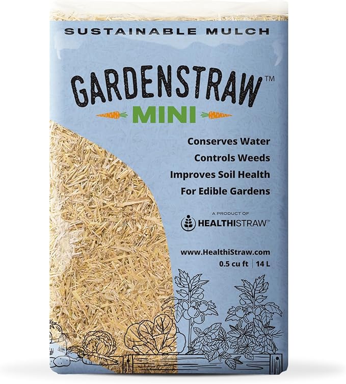 HealthiStraw GardenStraw Mini, 0.5 cu ft (4 lbs) Pack of 2 – Natural Mulch for Gardens, Vegetables & Lawn Seeding - Water-Conserving Wheat Straw - Thoroughly Cleaned, Sustainable