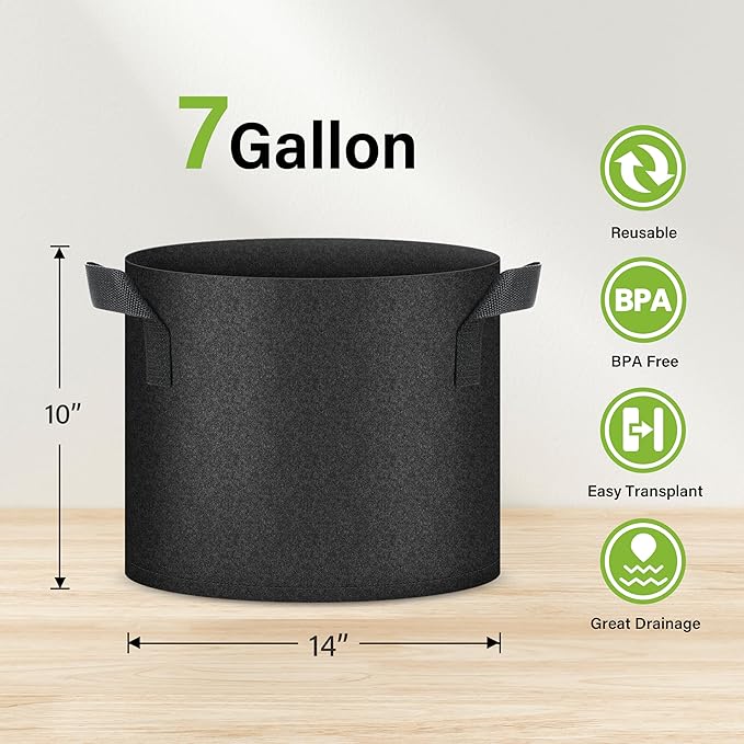 HealSmart Plant Grow Bags 7 Gallon, Tomoato Planter Pots 10-Pack with Handles, Aeration Nonwoven Fabric, Heavy Duty Gardening Planter for Vegetable, Herbs and Flowers, Black New