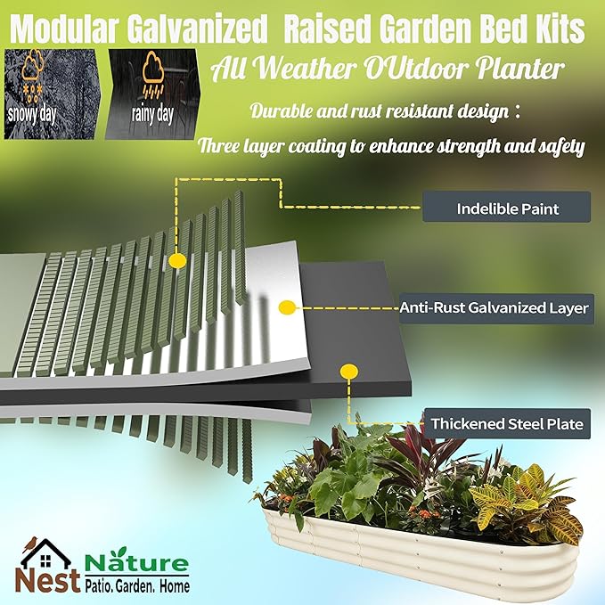 2 Pack 17" Tall 10-in-2 Hevay-Duty Modular Galvanized Raised Garden Bed Kits-8ftX2ft Raised Flower Beds,Metal Raised Beds for Planting Plants Vegetables Fruits Flowers Herbs-Ground Planter Box