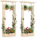 Giantex Wooden Raised Garden Bed with Trellis & Hanging Roof, 2 Pack Fir Wood Planter Box, 89” Freestanding Elevated Garden Bed for Outdoor Climbing Plants Vegetables Flowers, Patio & Balcony, Natural