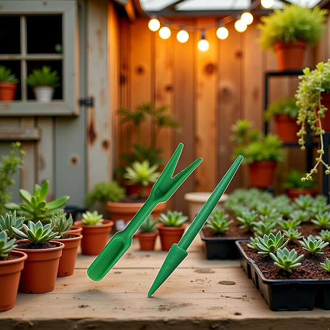 Pack of 2 Green Mini Garden Hand Succulent Transplanting Tools,Widger Plastic Seedlings Dibber Sowing Digging Mini Gardens Hands Tool for Home Garden Hand Tools