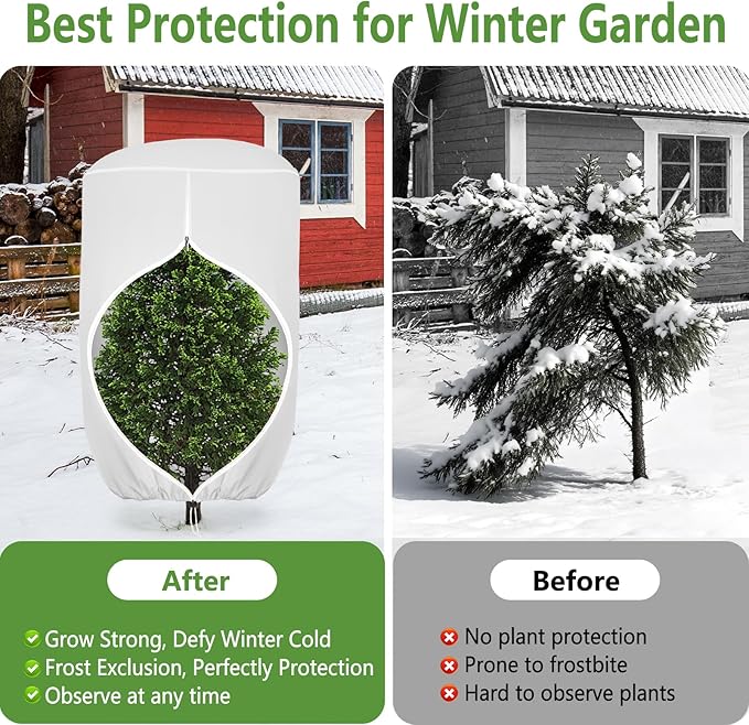 2 Pack Rounded Top Plant Covers Freeze Protection for Winter, Plant Covers for Winter, 40" X 47" Tree Frost Protection Blankets Outdoor With Zipper/Drawstring, for Shrub Bush Fruit Tree Potte(White)