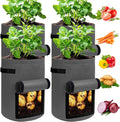 JJGoo 4 Pack Potato Grow Bags 10 Gallon with Flap, Heavy Duty Fabric with Handle and Harvest Window, Non-Woven Planter Pot Plant Garden Bags to Grow Vegetables Tomato, Dark Grey