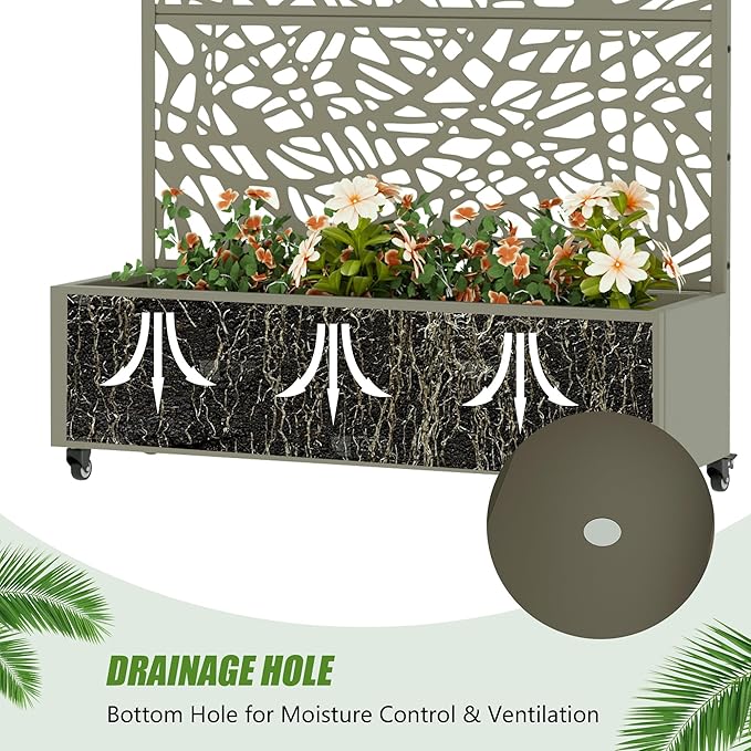 Casaphoria Metal Raised Garden Bed with Trellis and Wheels, 72"x47"x16" Arched Planter Box for Climbing Plants, Vegetables & Vines, Features Drainage Holes and Privacy Screen, Green-Net