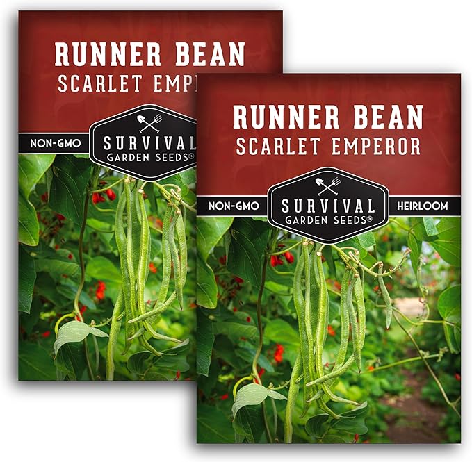 Scarlet Emperor Bean Seeds for Planting - Red Flowering Pole Beans & Ornamental Climbing Vine - Heirloom Non-GMO Pollinator-Friendly Variety for Vegetable Gardens - Survival Garden Seeds (2 Packs)