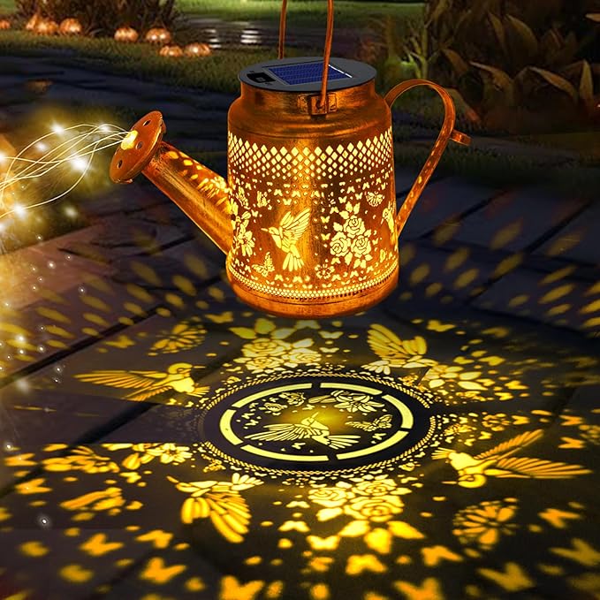 Big Solar Lanterns Outdoor Waterproof, Gifts for Mom Grandma Women Wife Daughter Mother's Day, Hummingbird Watering Can Garden Decor with Shepherd Hook, Hanging Solar Lights Yard Outside Patio Decor