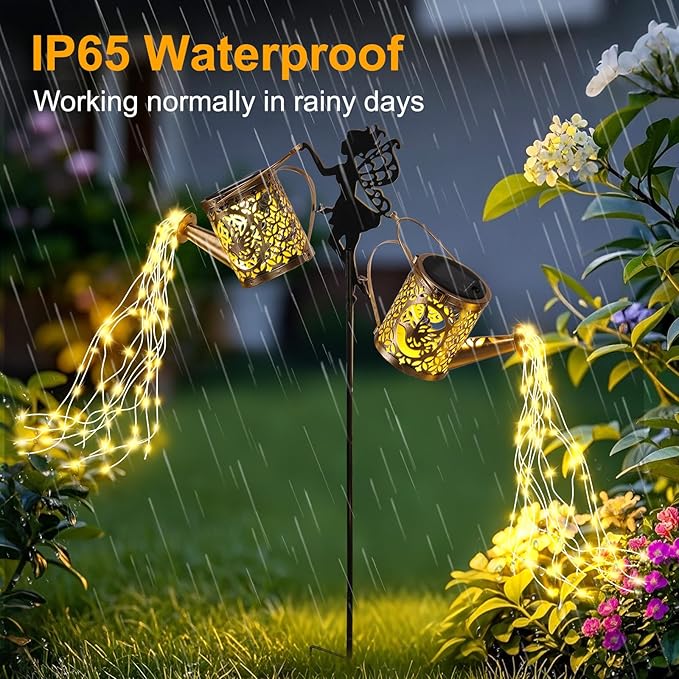 ZKLiLi Solar Fairy Hummingbird Watering Can Lights Outdoor, IP65 Waterproof Garden Decor with one Pole Two Light - Hanging Patio Lawn Pathway Gift for Backyard,Lawn,Patio