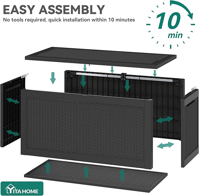 YITAHOME 260 Gallon Outdoor Storage Box, Large Water Resistant Resin Deck Box, Indoor Outdoor Lockable Storage Container for Patio, Garden, Cushions, Tools, Equipment(Black)