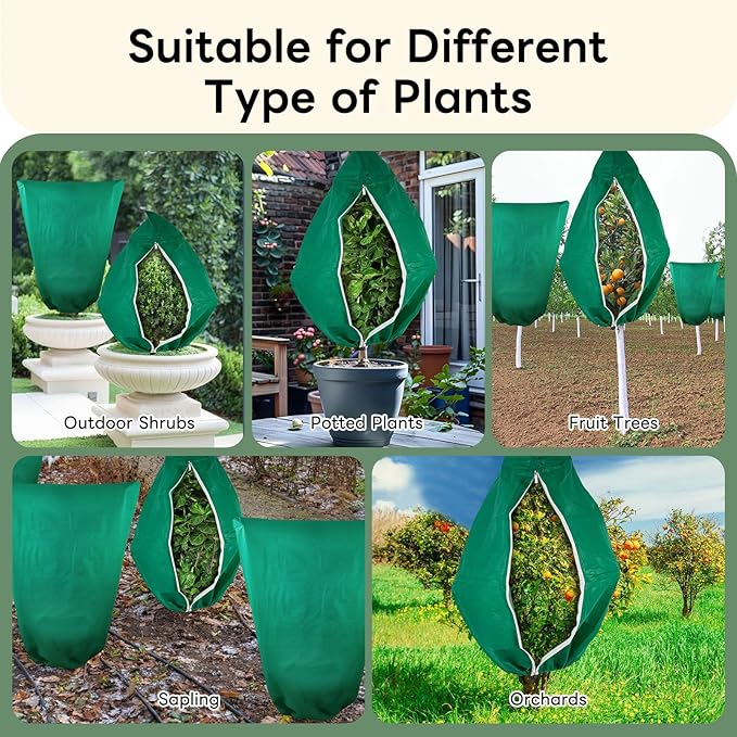 YATHO Plant Covers Freeze Protection 2 Packs 31.5" W X 47.3" H Thicker Large Outdoor Winter Frost Cloths Blankets with Zipper Drawstring, Reusable Garden Tree Cover Bags for Fruit Tree Shrub Potted