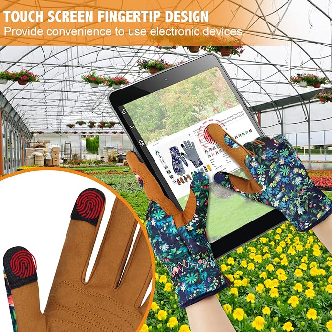 Leather Gardening Gloves for Women Thorn Proof Garden Gloves Touch Screen Working Gloves Gifts,M