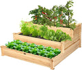 Giantex 3 Tier Raised Garden Bed Wood Elevated Planter Box Vegetable Flower Growing Bed Kit Outdoor Planting Container for Backyard Lawn Patio Planter Raised Beds, Easy Assembly 49"X49"X22"