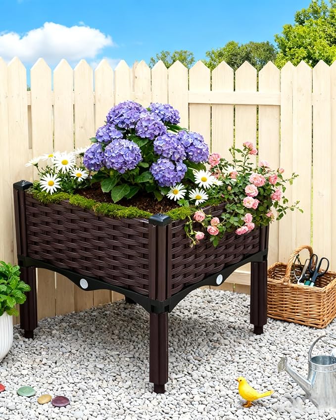 zeng Elevated Raised Garden Bed Planter with Drainage Holes – Reinforced PP Material, 15.7”x15.7”x15” for Vegetables, Flowers, Herbs – Patio, Deck, Balcony (1 Set)
