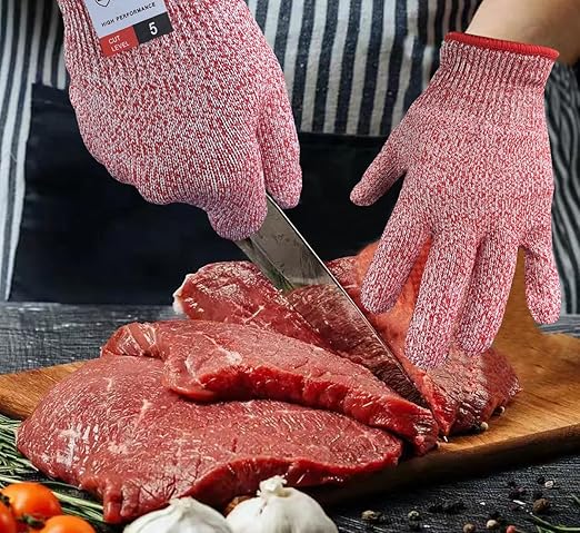 Cutting Gloves, 2 Pairs of Cut Resistant Gloves Food Grade, Cut Resistant Gloves for Kitchen, Oyster Shucking, Fish Fillet Processing, Carving Wood and Gardening(Small-Red)