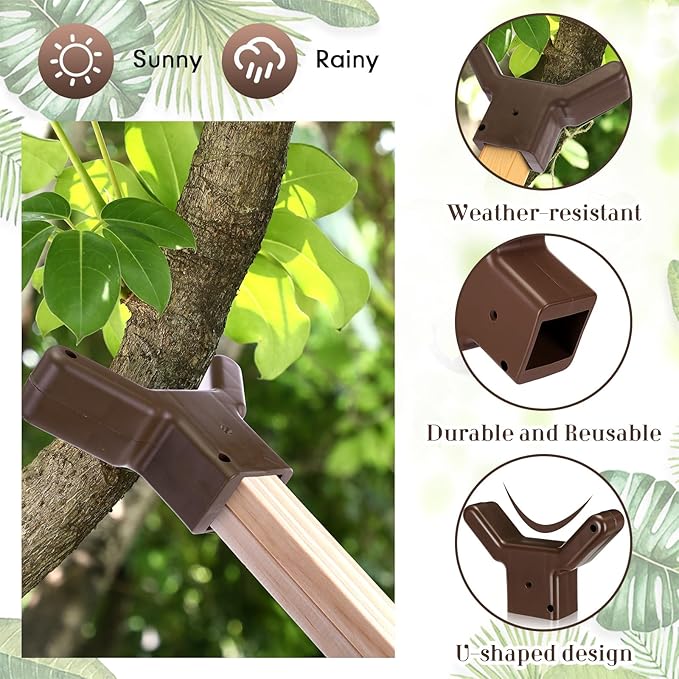 Yungyan 8 Pcs Tree Support, Plastic Fruit Branch Support Device Tree Brace Prevent Them from Breaking for Vineyards Ornamental Gardens Orchards Fits on Standard 1.57 x 1.57 Inch Lumber (Brown)