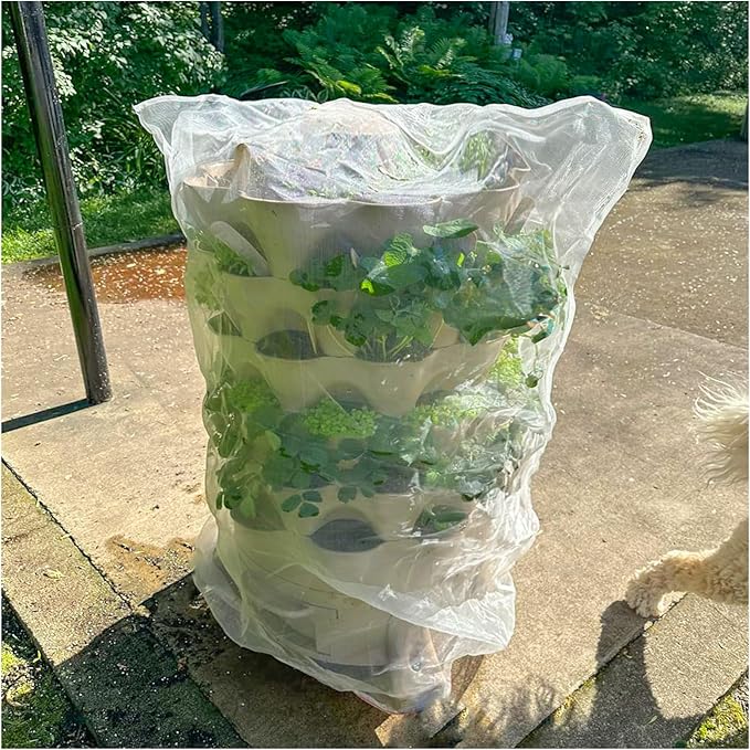 Insect Bird Barrier Mesh, Garden Netting Barrier, Bird Netting, Netting for Plant with Drawstring, 3.5 x 4.6 FT Tomato Protective Cover, Large Potted Fruit Protectors Cover for Blueberry
